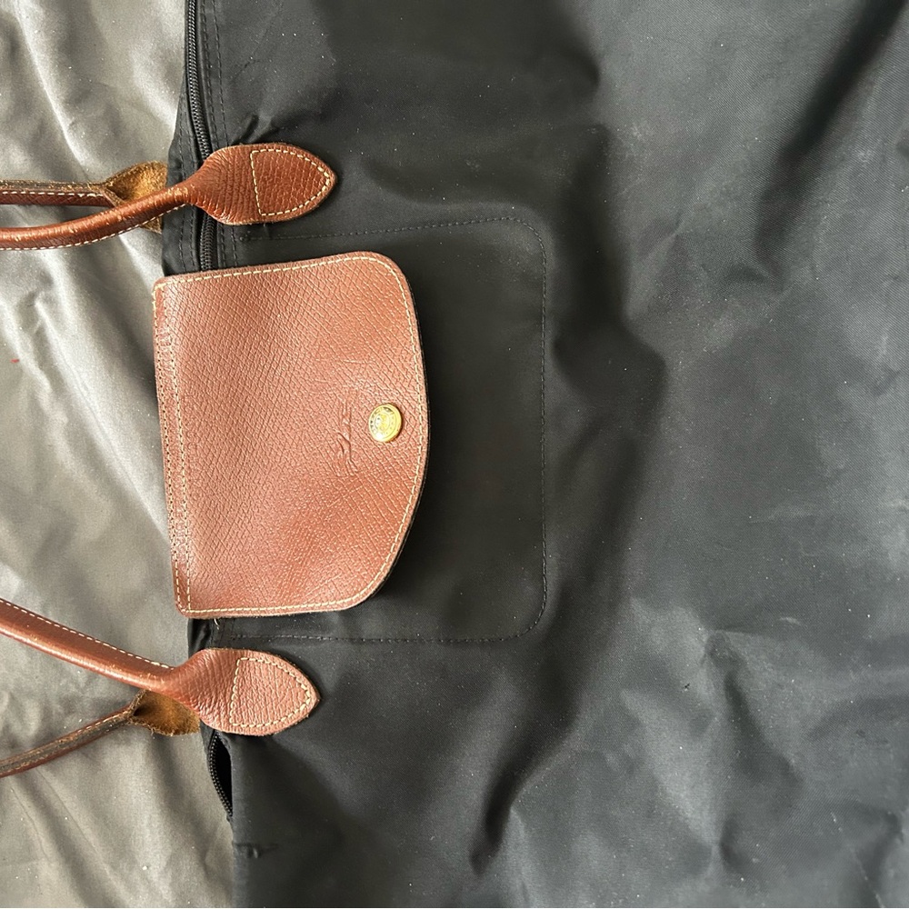 Longchamp Black Tote with Brown Leather Accents